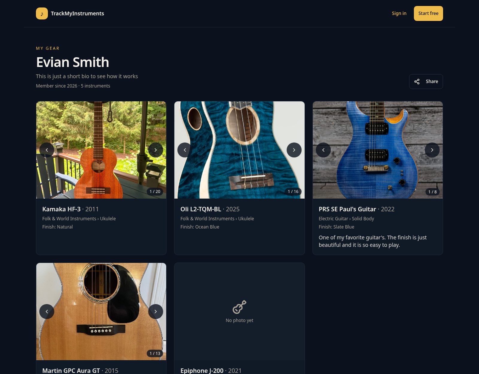 A public page for the gear you're proud of.